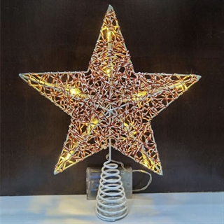 Topstjerne med lys til juletræ - Varmt hvidt lys - Rød og hvid